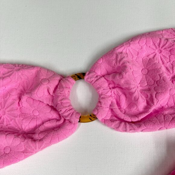 KB KINIS| Cheeky Bikini Set‎ Textured Floral Print Azalea Pink Tie-Back Top Sz S - Picture 7 of 15